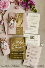 WEDDING INVITATIONS plexi acrylic mirror Gold Mirror Acrylic Wedding Invitations – Luxury Plexiglass Wedding Invitation Suite with Wax Seal & QR RSVP23