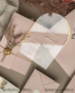 WEDDING INVITATIONS plexi acrylic mirror Blush Pink Clear Arched Wedding Invitations, Elegant Garden Wedding Cards, Nude Acrylic transparent  Wedding Invites,  Arch Plexi Wedding Invitation Suite32