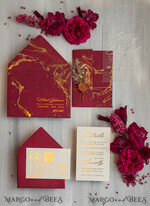 WEDDING INVITATIONS plexi acrylic mirror Burgundy Mirror gold Wedding Invitations, Elegant Marble Wedding Cards, maroon Acrylic Wedding Invites, Pampass Grass Gold Plexi Wedding Invitation Suite23