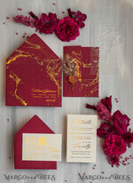 WEDDING INVITATIONS plexi acrylic mirror Burgundy Mirror gold Wedding Invitations, Elegant Marble Wedding Cards, maroon Acrylic Wedding Invites, Pampass Grass Gold Plexi Wedding Invitation Suite23