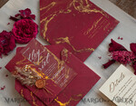 WEDDING INVITATIONS plexi acrylic mirror Burgundy Mirror gold Wedding Invitations, Elegant Marble Wedding Cards, maroon Acrylic Wedding Invites, Pampass Grass Gold Plexi Wedding Invitation Suite23