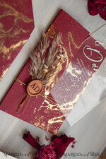 WEDDING INVITATIONS plexi acrylic mirror Burgundy Mirror gold Wedding Invitations, Elegant Marble Wedding Cards, maroon Acrylic Wedding Invites, Pampass Grass Gold Plexi Wedding Invitation Suite23
