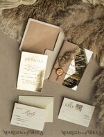 WEDDING INVITATIONS plexi acrylic mirror Beige Mirror gold Wedding Invitations, Elegant Garden Wedding Cards, Nude Acrylic Wedding Invites, Pampass Grass Gold Plexi Wedding Invitation Suite27