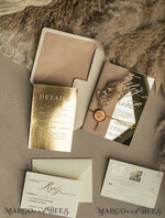 WEDDING INVITATIONS plexi acrylic mirror Beige Mirror gold Wedding Invitations, Elegant Garden Wedding Cards, Nude Acrylic Wedding Invites, Pampass Grass Gold Plexi Wedding Invitation Suite27