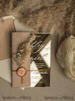 WEDDING INVITATIONS plexi acrylic mirror Beige Mirror gold Wedding Invitations, Elegant Garden Wedding Cards, Nude Acrylic Wedding Invites, Pampass Grass Gold Plexi Wedding Invitation Suite27