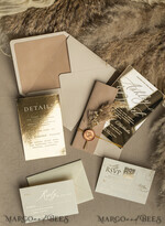 WEDDING INVITATIONS plexi acrylic mirror Beige Mirror gold Wedding Invitations, Elegant Garden Wedding Cards, Nude Acrylic Wedding Invites, Pampass Grass Gold Plexi Wedding Invitation Suite27