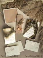 WEDDING INVITATIONS plexi acrylic mirror Beige Mirror gold Wedding Invitations, Elegant Garden Wedding Cards, Nude Acrylic Wedding Invites, Pampass Grass Gold Plexi Wedding Invitation Suite27