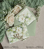 WEDDING INVITATIONS 3 fold wedding invitations  3 fold Luxury sage green Mirror gold Wedding Invitations, Elegant garden Wedding Cards, Glamour Acrylic Monogram Wedding Invites, Mirror Plexi floral Wedding Invitation Suite20