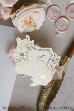 WEDDING INVITATIONS whimsical boho invites Vintage Floral golden Crest Monogram Blush Wedding Invitation with chiffon torn bow,  French Provence Garden Elegant Floral Wedding Invitation suite Deckled Torn edges , Elegant Toile de Jouy & Baroque Invitation set 31