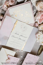WEDDING INVITATIONS whimsical boho invites Vintage Floral golden Crest Monogram Blush Wedding Invitation with chiffon torn bow,  French Provence Garden Elegant Floral Wedding Invitation suite Deckled Torn edges , Elegant Toile de Jouy & Baroque Invitation set 31