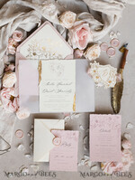 WEDDING INVITATIONS whimsical boho invites Vintage Floral golden Crest Monogram Blush Wedding Invitation with chiffon torn bow,  French Provence Garden Elegant Floral Wedding Invitation suite Deckled Torn edges , Elegant Toile de Jouy & Baroque Invitation set 31