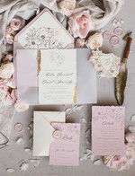 WEDDING INVITATIONS whimsical boho invites Vintage Floral golden Crest Monogram Blush Wedding Invitation with chiffon torn bow,  French Provence Garden Elegant Floral Wedding Invitation suite Deckled Torn edges , Elegant Toile de Jouy & Baroque Invitation set 31