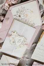 WEDDING INVITATIONS whimsical boho invites Vintage Floral golden Crest Monogram Blush Wedding Invitation with chiffon torn bow,  French Provence Garden Elegant Floral Wedding Invitation suite Deckled Torn edges , Elegant Toile de Jouy & Baroque Invitation set 31