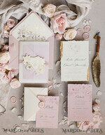 WEDDING INVITATIONS whimsical boho invites Vintage Floral golden Crest Monogram Blush Wedding Invitation with chiffon torn bow,  French Provence Garden Elegant Floral Wedding Invitation suite Deckled Torn edges , Elegant Toile de Jouy & Baroque Invitation set 31