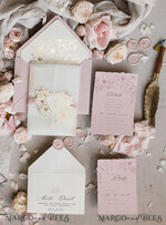 WEDDING INVITATIONS whimsical boho invites Vintage Floral golden Crest Monogram Blush Wedding Invitation with chiffon torn bow,  French Provence Garden Elegant Floral Wedding Invitation suite Deckled Torn edges , Elegant Toile de Jouy & Baroque Invitation set 31