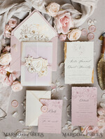 WEDDING INVITATIONS whimsical boho invites Vintage Floral golden Crest Monogram Blush Wedding Invitation with chiffon torn bow,  French Provence Garden Elegant Floral Wedding Invitation suite Deckled Torn edges , Elegant Toile de Jouy & Baroque Invitation set 31