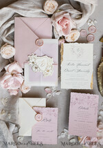 WEDDING INVITATIONS whimsical boho invites Vintage Floral golden Crest Monogram Blush Wedding Invitation with chiffon torn bow,  French Provence Garden Elegant Floral Wedding Invitation suite Deckled Torn edges , Elegant Toile de Jouy & Baroque Invitation set 31