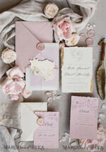 WEDDING INVITATIONS whimsical boho invites Vintage Floral golden Crest Monogram Blush Wedding Invitation with chiffon torn bow,  French Provence Garden Elegant Floral Wedding Invitation suite Deckled Torn edges , Elegant Toile de Jouy & Baroque Invitation set 31