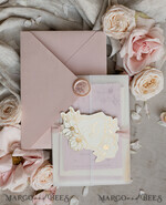 WEDDING INVITATIONS whimsical boho invites Vintage Floral golden Crest Monogram Blush Wedding Invitation with chiffon torn bow,  French Provence Garden Elegant Floral Wedding Invitation suite Deckled Torn edges , Elegant Toile de Jouy & Baroque Invitation set 31