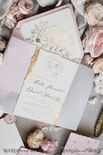 WEDDING INVITATIONS whimsical boho invites Vintage Floral golden Crest Monogram Blush Wedding Invitation with chiffon torn bow,  French Provence Garden Elegant Floral Wedding Invitation suite Deckled Torn edges , Elegant Toile de Jouy & Baroque Invitation set 31