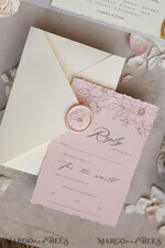 WEDDING INVITATIONS whimsical boho invites Vintage Floral golden Crest Monogram Blush Wedding Invitation with chiffon torn bow,  French Provence Garden Elegant Floral Wedding Invitation suite Deckled Torn edges , Elegant Toile de Jouy & Baroque Invitation set 31