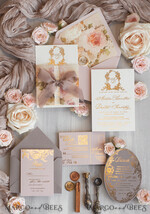 WEDDING INVITATIONS Vintage Baroque Vintage Baroque Wedding Invitation suite  Beige Golden Fine art Roses Wedding Invitations with rsvp Victorian wedding crest Chinoiserie Invites Royal Ornamental frame23