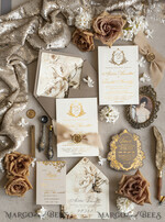 WEDDING INVITATIONS Vintage Baroque Vintage Baroque Wedding Invitation suite  Beige Golden Fine art Roses Wedding Invitations with rsvp Victorian wedding crest Chinoiserie Invites Royal Ornamental frame25