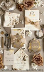 WEDDING INVITATIONS Vintage Baroque Vintage Baroque Wedding Invitation suite  Beige Golden Fine art Roses Wedding Invitations with rsvp Victorian wedding crest Chinoiserie Invites Royal Ornamental frame25