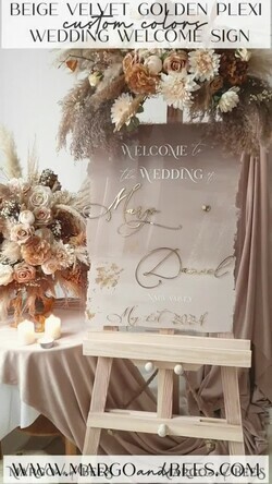 Beige velvet & Gold store Modern velvet wedding welcome Sign, 3d Tan Welcome Signage, Welcome to Our Wedding Sign, Golden Reception Signage, BVpx