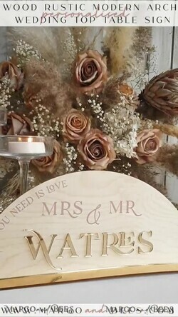 Rustic Wood and Golden Top Table Mr Mrs signs with stand, Country Barn Top  Table Sign, Wood & Golden Top Table Mr Mrs signs, Country Barn Wedding