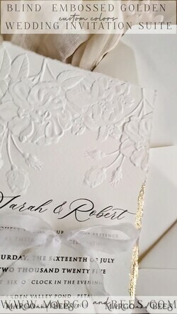 Fine Art Embossed Blind Ivory Gold Wedding Invitation Fine Art Embossed Blind Ivory Gold Wedding Invitation