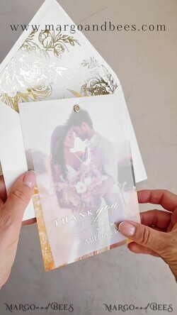 THANK YOU CARDS photo gold vellum plexi Printed vellum Wedding Photo Thank You Cards, Modern Wedding Thank You Cards with Photo, Minimalist Thank You Cards Wedding5